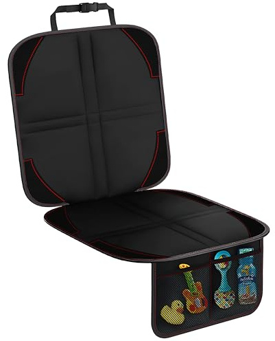 Retoo Kindersitzunterlage Sitzschoner 47 x 43/57,5 cm Autositzschoner Auto Kindersitz Autositzauflage Universeller Sitzschutz Anti Rutsch wasserdichte 2 Netztaschen ISOfix Geeigneter Schwarz