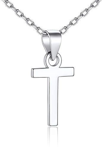 SILVERCUTE Damen Buchstabe T Kette 925 Sterling Silber Initiale Anfangsbuchstabe Anhänger Halskette Minimalist Stil Alphabet Schlüsselbein Kette Schmuck Accessoire