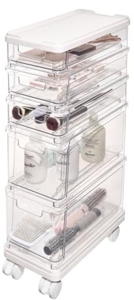 iDesign The Sarah Tanno Collection 5-Drawer Stacking Cosmetic Organizer Cart, Clear and White