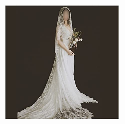 Braut Hochzeitsschleier 2.3 Spitzenkante Applizierte Hochzeit Schleier Weiß Elfenbein Eine Schicht Spitze Brautschleier Hochzeitszubehör Kathedrale Schleier Wunderschöner Brauttüll ( Color : Ivory )