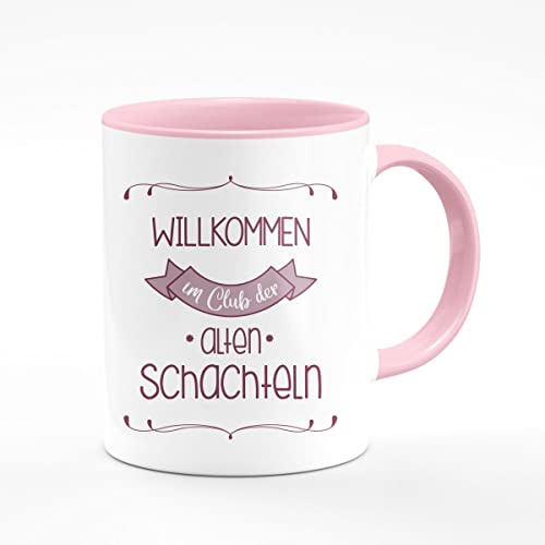 Tasse Geburtstagsgeschenk Willkommen im Club der alten Schachteln Kaffeebecher für Freundinnen Freunde und Kolleginnen und Kollegen Kaffeetasse mit Spruch Zitat Lustige Tasse GZM-Shop