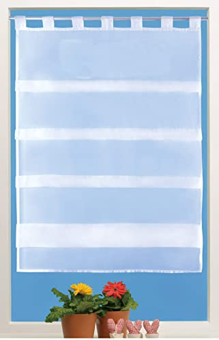 Yaland Scheibengardine lang Raffrollo Voile transparent Schlaufen ohne Bohren Bistrogardine landhausstil balkontür Vorhänge Nachahmung Rollos (Weiß BxH 80x90cm) 1 Stück