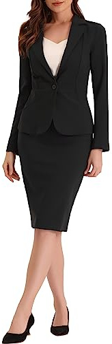 Allegra K Women 2 Piece Skirt Suit Set Business Casual Blazer Pencil Skirts
