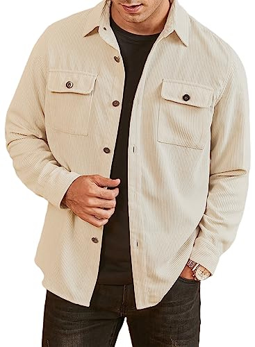 Elegancity Chemise à Veste en Velours Côtelé Bûcheron Homme à Manches Longues Casual Bouton Chemise Veste Regular Fit Deux Poches Abricot, XL