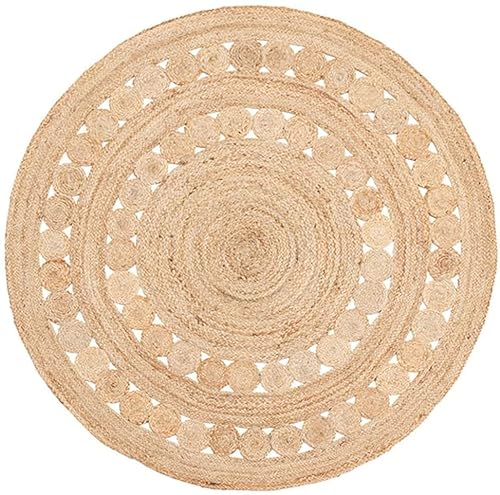 Gifiie Alfombra Redonda de Yute Natural, Alfombra de Yute - 100% Ecológica para su Salón, Comedor, Dormitorios y Cocinas Made in India. (Natural 2, Redonda - (180X180) CM)