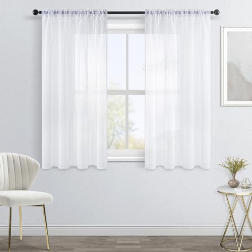 Topfinel Gardinen Wohnzimer Vorhang Weiß Transparente Vorhänge mit Schlaufen Schlafzimmer Gardine 160 cm Lang Curtains & Drapes Übergardinen 140 Breit Schlaufenvorhang Fenstervorhänge