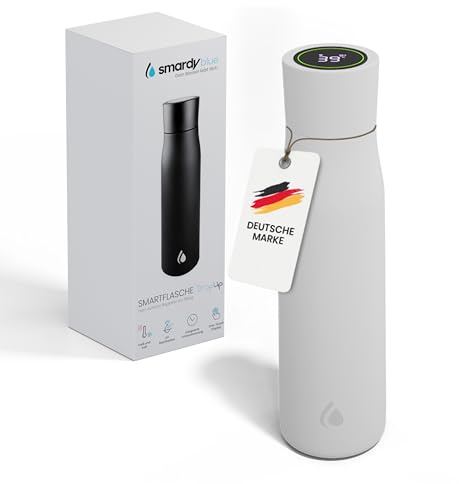 SMARDY blue DropUp Smart Bottle 500ml Weiß, selbstreinigend mit UV-C | Edelstahl-Trinkflasche mit UV-C-Sterilisation, Trinkerinnerung und Touch-Display – hält 24h kalt und 12h heiß