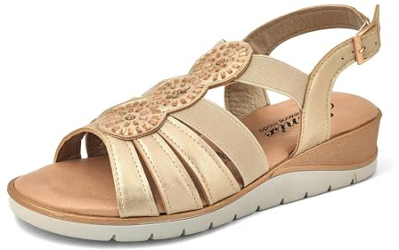 JOMIX Sandali Donna Estive con Zeppa Comodi Eleganti Vera Pelle Elastico Regolabile Antiscivolo Scarpe per Signora Anziana TD2965 Oro 37