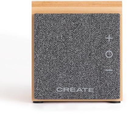 CREATE / Speaker Mini Pro Bamboo/Enceinte Bluetooth en Bambou avec Support pour Smartphone/Bluetooth 5.1, portée jusqu'à 10m, Port USB-C, Microphone intégré, puissante Batterie 1800 mAh.