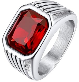 Bestyle Chunky Bandring für Männer, Edelstahl Ring mit Gravur, Synthetischer Edelstein Schwarze Onyx/Smaragd/Saphir/Rubin 10 * 12mm Herrenring CZ Biker Ring Pinky Schmuck Größe 54-72