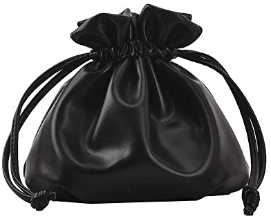 Kleine Leder-Beuteltasche mit Kordelzug, Hobo-Eimer-Taschen und Geldbörsen, Umhängetasche, weicher Kordelzug, Schwarz, 7.9 x 3.9 x 5.9 inches