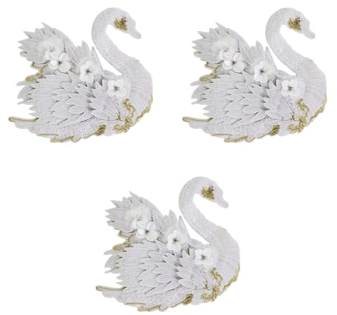 Operitacx 3stücke Swan Embroidery Patch Mit Perlen Hochwertige Nähapplikation Für Kleidung Taschen Und Hüte Handgemachte Diy-beschichtung Dekorationszubehör Weißer Schwan Für Kreative