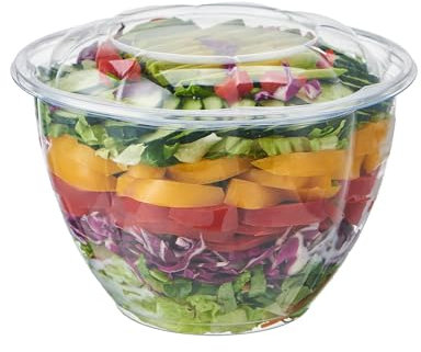 Jaluxing [48 oz. 150 Sets Clear Plastic Salad Bowls with Airtight Lids Disposable To Go Mixing Containers Serving for Fruit, Quinoa, Lunch and Meal Prep