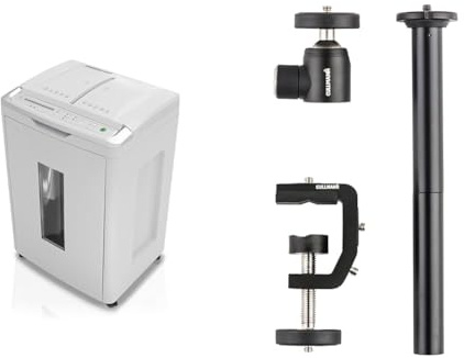Shredcat 8285 Auto-Feed Aktenvernichter, 4 x 10 mm Partikelschnitt & Cullmann Flexx Tabletop Zubehör Set 3-teilig (Kugelkopf, Multiklemme, Verbindungssäule) für Makrofotographie