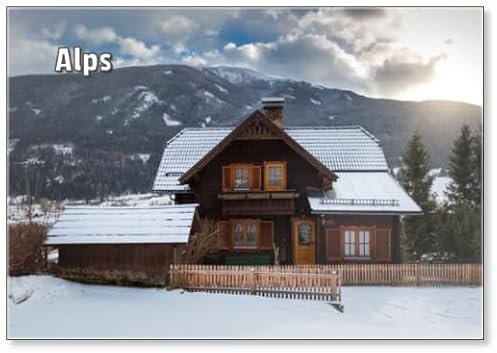 Traditionelles Holzhaus in Alpen bedeckt mit Schnee, Kühlschrankmagnet