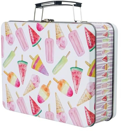 DreamsEden Tin Storage Box with Handle Small Metal Fun Box Cute Sturdy Tin Box Decorative Keepsake Case with Lid (Ice Cream)