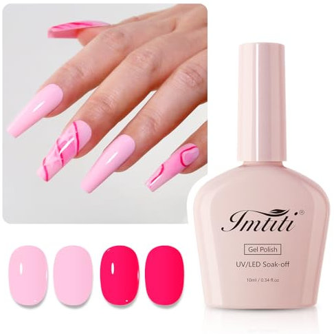 Imtiti Gel Nail Polish Kit, 2 Pcs 10ML Hot Pink & Macaron Pink Colors Gel Polish Soak Off UV LED Spring Summer Pink Gel Polish Nail Art Manicure Salon DIY Design Gel Nail Kit