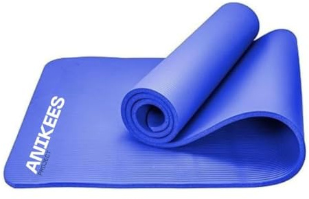 ANIKEES Extra Thick Yoga Mat, 183 x 60 cm, Multi-Purpose, NBR Foam Exercise mat, For Yoga, Pilates stre,tching, resistance work outs (Blue)
