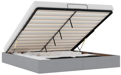 vidaXL Ottoman-Bett ohne Matratze Hellgrau 160x200 cm Stoff, Bettrahmen, Bettgestell mit Stauraum, Polsterbett, Bettgestell, Bettrahmen mit Stauraum