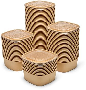 London Coffee Cups 1250ml Disposable Food Containers with Lids - Eco-Friendly Paperboard Serving Bowls with Heat-Resistant PP Lids - Ideal Disposable Salad, Hot Food Bowls for Restaurants & Catering