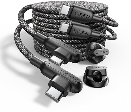 LISEN 240W Ladekabel USB C Schnellladekabel, Besitzt alle Funktionen eines USB C Kabel 100W, USB C auf USB C Ladekabel 2M mit Kabelhalter für iPhone 17/16, Switch, Samsung, Pixel, MacBook, iPad