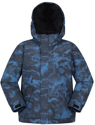 Mountain Warehouse Berg Kids Printed Snow Jacket - Waterproof Padded Cost with Detachable Hood, Snowskirt, Boys & Girls - Winter Skiing, Winter Sports, Walking Dark Blue Teen Size 13 Years