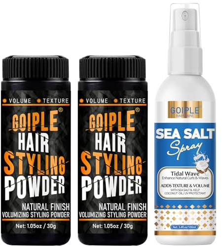 Poudre Coiffante Homme Volume & Texture Avec Sel de Mer et Spray Fixatif Facile à Appliquer - 3 PCS