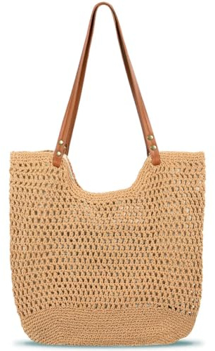 MAMUNU Bolsa de playa de ganchillo para mujer, gran capacidad, tejido de verano, bolso de mano y de hombro, hecho a mano, bohemio, casual, bolsas de punto para viajes, vacaciones, trabajo