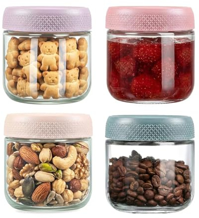 VITEVER 4-Pack 10oz Gläser mit luftdichten Deckeln, Overnight Oats Container mit Deckel, Wide mouth Mason Salat Gläser, Glas Lebensmittel Lagerung Container für Snacks Joghurt Gewürz Zucker