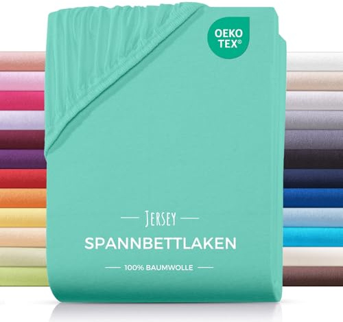 Carpe Sonno® Jersey Spannbettlaken 160x200cm Baumwolle | Laken Mint mit Einlaufschutz & Bügelfrei Matratzenbezug bis 22cm | Bettlaken 160x200 Baumwolle | Leintuch 160x200 | Spannbetttuch 160 x 200