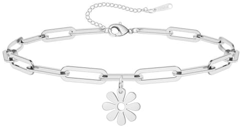 Dreamtimes Gänseblümchen Blume Fußkettchen für Frauen Blatt Fußkettchen zierlich Strand Fußkettchen Schmuck Edelstahl verstellbare Fußkette Sommer Boho Charme Schmuck