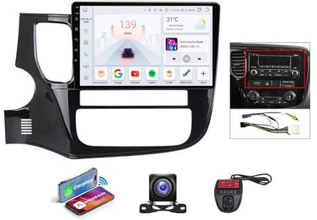 Android 13 9 QLED Écran Stéréo pour Mitsubishi Outlander 3 2012-2018 Voiture sans Fil Carplay/Android Voiture Local Météo/FM RDS Dab+ Radio/Commandes au Volant/Bluetooth/Caméra(A,NF-5)