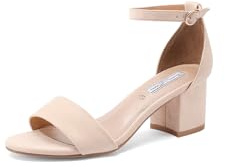 QUEEN HELENA Sandalias de tacón bajo para mujer con correa casual ZM9715, beige, 37 EU