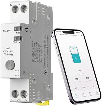 Interruttore WiFi Smart 1P+N, 40A Interruttore Automatico Timer, Pulsante Wifi, Interruttori Wifi Compatibile con Alexa/Google Home/Smart Life/Tuya App