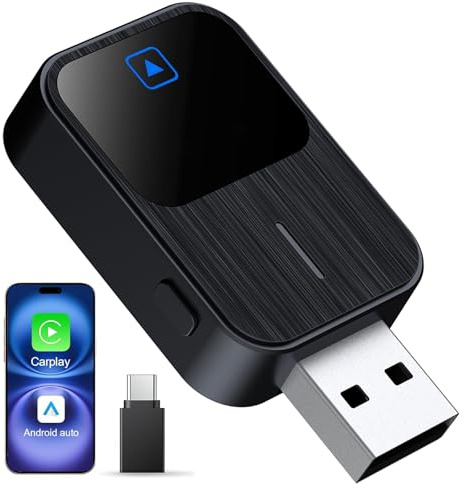 Ketliyaze 2 in 1 Neuer Wireless CarPlay Adapter, Tastenfunktion für schnellen Handywechsel, USB/Typ-C Plug-and-Play, Geeignet für iPhone iOS 10+ und Android 11+