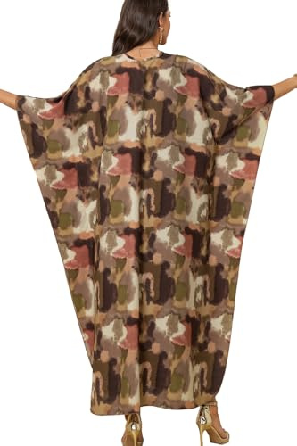 YouKD Lång kaftan maxi bohemisk klänning strand täckande rock rymlig kimono en storlek myskläder, S Färg 0, one size