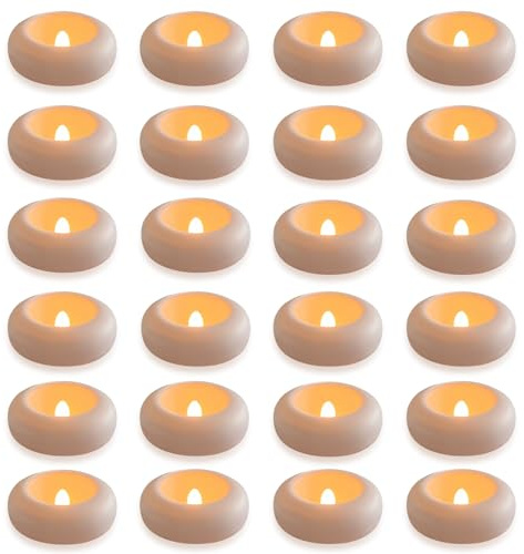 Nexoria Schwimmende Kerzen, 12/24 Pack Flammenlose LED Schwimmkerzen Wasserdichter Teelichter Pool Lichter Schwimmend Weiß Led Teelichter mit Timer Schwimmkerzen für Pool Badewanne Teich Party (B)