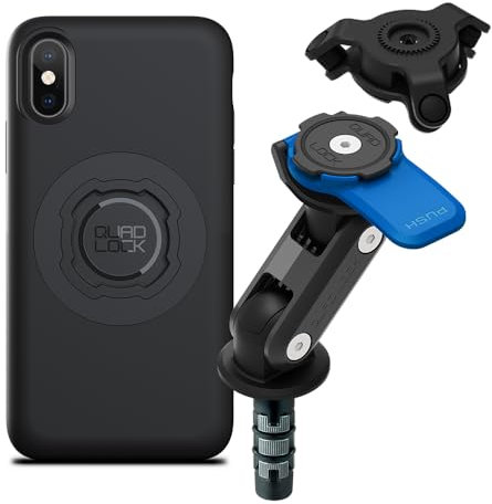 QUAD LOCK Gabelschaft-Handyhalterung für Motorrad mit Vibrationsdämpfer und MAG-Hülle für iPhone X/XS