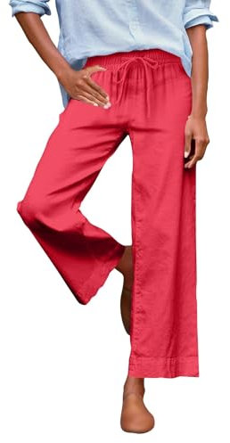 Dam säckiga joggingbyxor dam bomullsbyxor dam plus size kahki-byxor dam träningsbyxor med fickor plus size damjeans elastiska cargobyxor rutig flanell pyjamas, Röd, XL