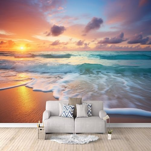Fotomurales Autoadhesivo 366x256cm Sol, Mar, Playa - No Tejido - ExtraíBle Para Despegar Y Pegar - Paisajes Naturales 3d Tv Fondo Pared Dormitorio Murales Papel Tapiz Moderno