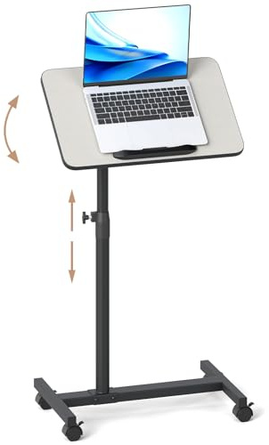 COSTWAY Betttisch auf Rollen höhenverstellbar, Pflegetisch mit neigbarer und 360° drehbarer Tischplatte, Laptoptisch, Krankentisch, Beistelltisch für Pflegebett oder Krankenbett (Grau)