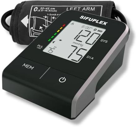 Sifuplex Blutdruckmessgerät Oberarm – Präzises Blutdruck Messgerät mit WHO-Klassifikation – Pulsmesser & Arrhythmie-Erkennung – Für 2 Nutzer, USB-C