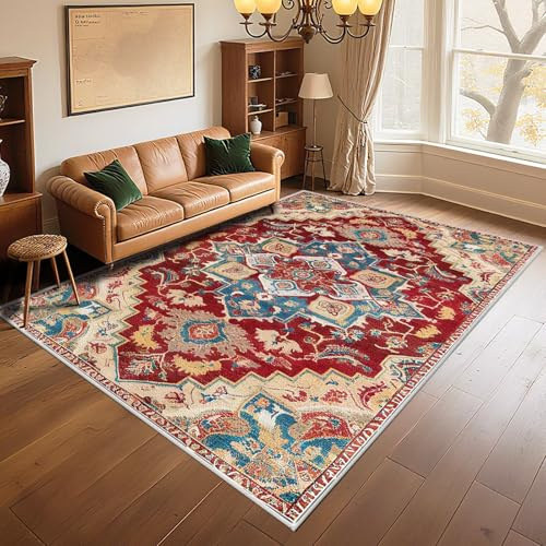 RUGMRZ Tappeto Esterno Ingresso Facile da pulire 160x250cm Rosso Blu, Fiori vintage sono usati nel corridoio del soggiorno