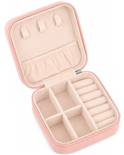Viktauy Schmuckkästchen Reise, Kleine Schmuckschatulle für Damen Mädchen, Tragbarer Schmuckorganizer für Ringe Ohrringe Halsketten, Schmuck Reiseetui, Geschenkidee, Geschenk zum Muttertag-Rosa