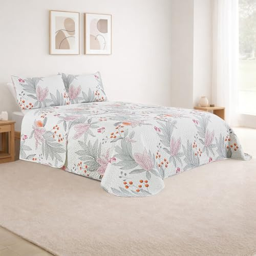 DALINA Colcha Bouti Estampada Cama 150 (250x265 cm), Cubre Cama Reversible con 2 Fundas de Cojín, Suave y Ligera Primavera Verano