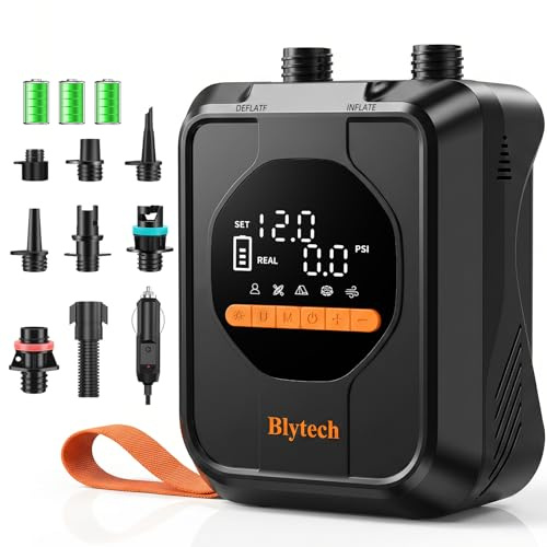 Blytech SUP, pompa elettrica SUP, 20 PSI, pompa ad aria elettrica portatile per paddle board con batteria da 13500 mAh, gonfiaggio e sfiato rapido, con 7 accessori per kayak, tenda, barca e piscina