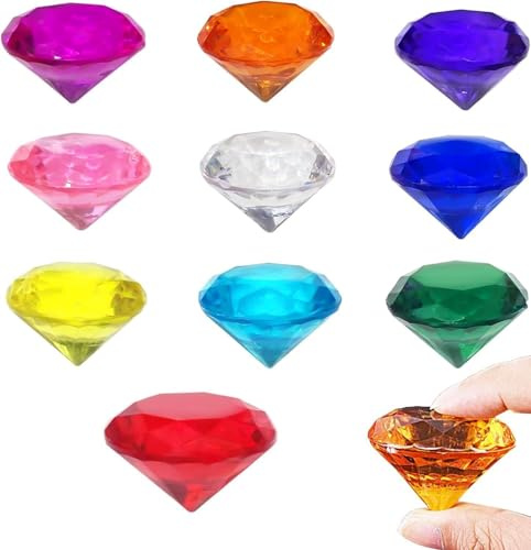 XWCHASA Lot de 10 pierres précieuses de 40 mm pour enfants - Grand diamant | Jouet en diamant - Pierres précieuses pour la natation - Jouet de plongée - Pour enfants