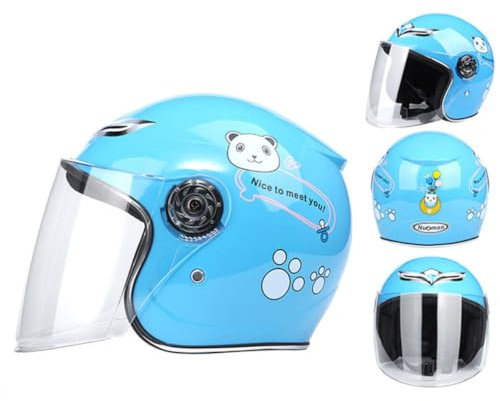 SHINEOFI Casque Intégral de Moto pour Garçon et Filles Bleu Protection des Yeux et Design Respirant, Motif Cartoon, pour Sports Extérieurs et Balades à Vélo