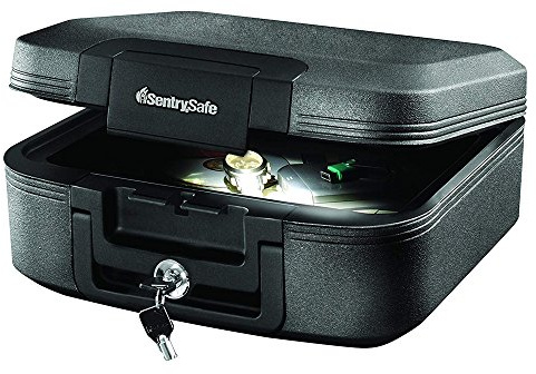 SentrySafe Fireproof and Waterproof Safe Box with Key Lock, Fire and Water Chest Safe with Interior Lighting, 0.28 Cubic Feet, 6.6 x 15.4 x 14.3 Inches, CHW20205