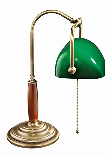 Licht-Erlebnisse Bankerlampe Bronze Hell Echt-Messing Zugschalter E27 Vintage Jugendstil Schreibtischlampe Wohnzimmer